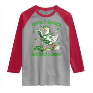 Funny Irish Goose Lover Raglan Shirt Lucky Goose On The Loose TS12 Sport Gray Red Print Your Wear