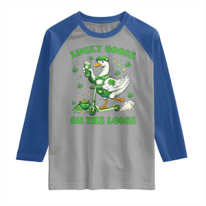 Funny Irish Goose Lover Raglan Shirt Lucky Goose On The Loose TS12 Sport Gray Royal Print Your Wear