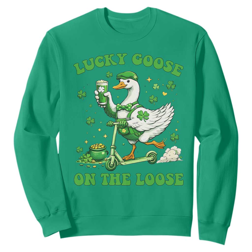 Funny Irish Goose Lover Sweatshirt Lucky Goose On The Loose TS12 Irish Green Print Your Wear