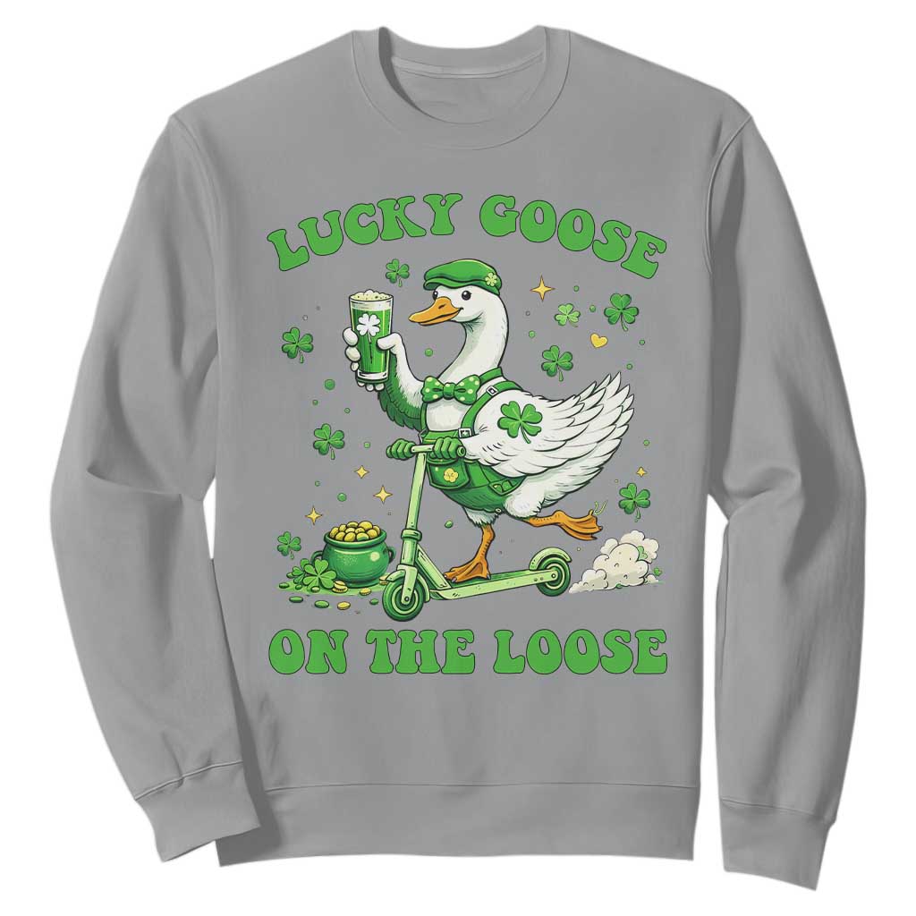 Funny Irish Goose Lover Sweatshirt Lucky Goose On The Loose TS12 Sport Gray Print Your Wear