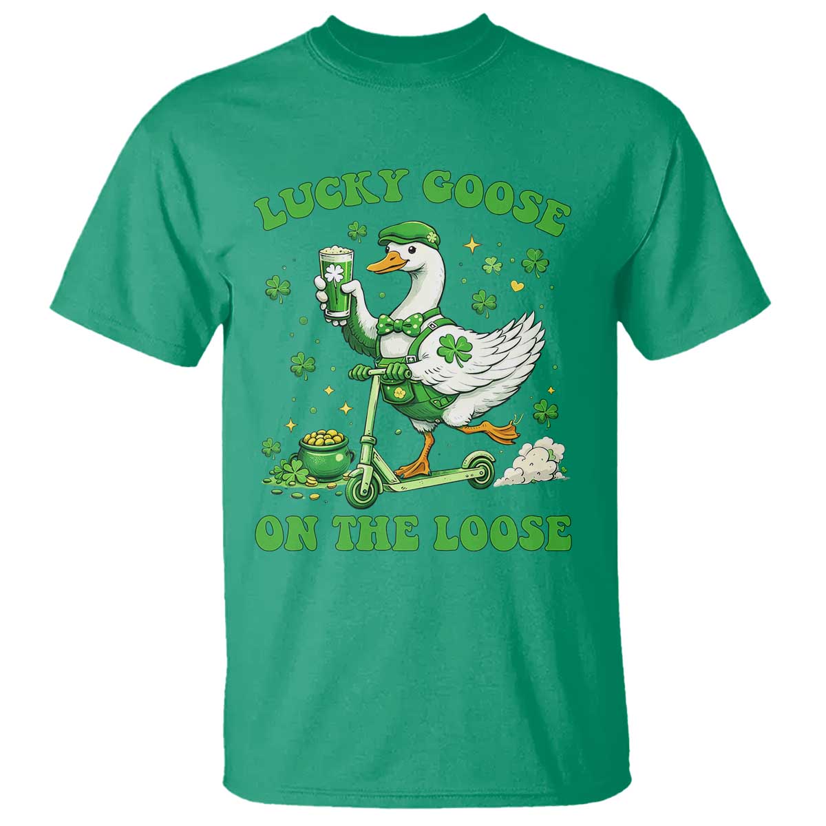 Funny Irish Goose Lover T Shirt Lucky Goose On The Loose TS12 Irish Green Print Your Wear