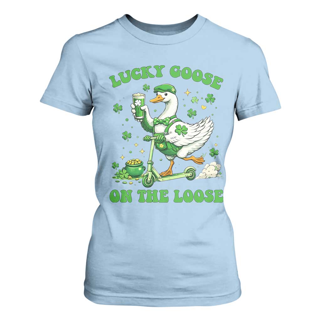 Funny Irish Goose Lover T Shirt For Women Lucky Goose On The Loose TS12 Light Blue Print Your Wear