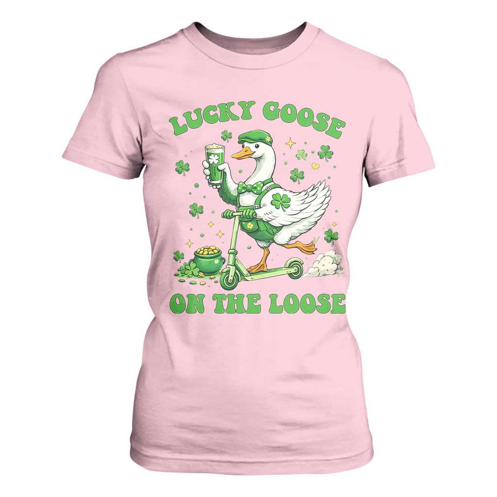 Funny Irish Goose Lover T Shirt For Women Lucky Goose On The Loose TS12 Light Pink Print Your Wear