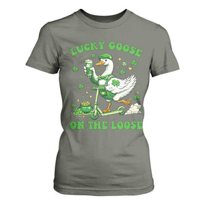 Funny Irish Goose Lover T Shirt For Women Lucky Goose On The Loose TS12 Military Green Print Your Wear