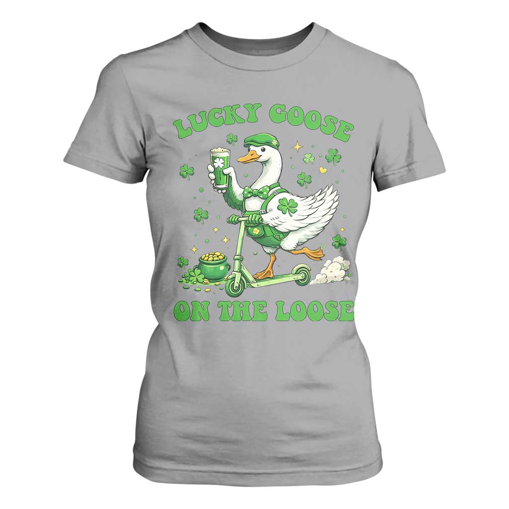 Funny Irish Goose Lover T Shirt For Women Lucky Goose On The Loose TS12 Sport Gray Print Your Wear