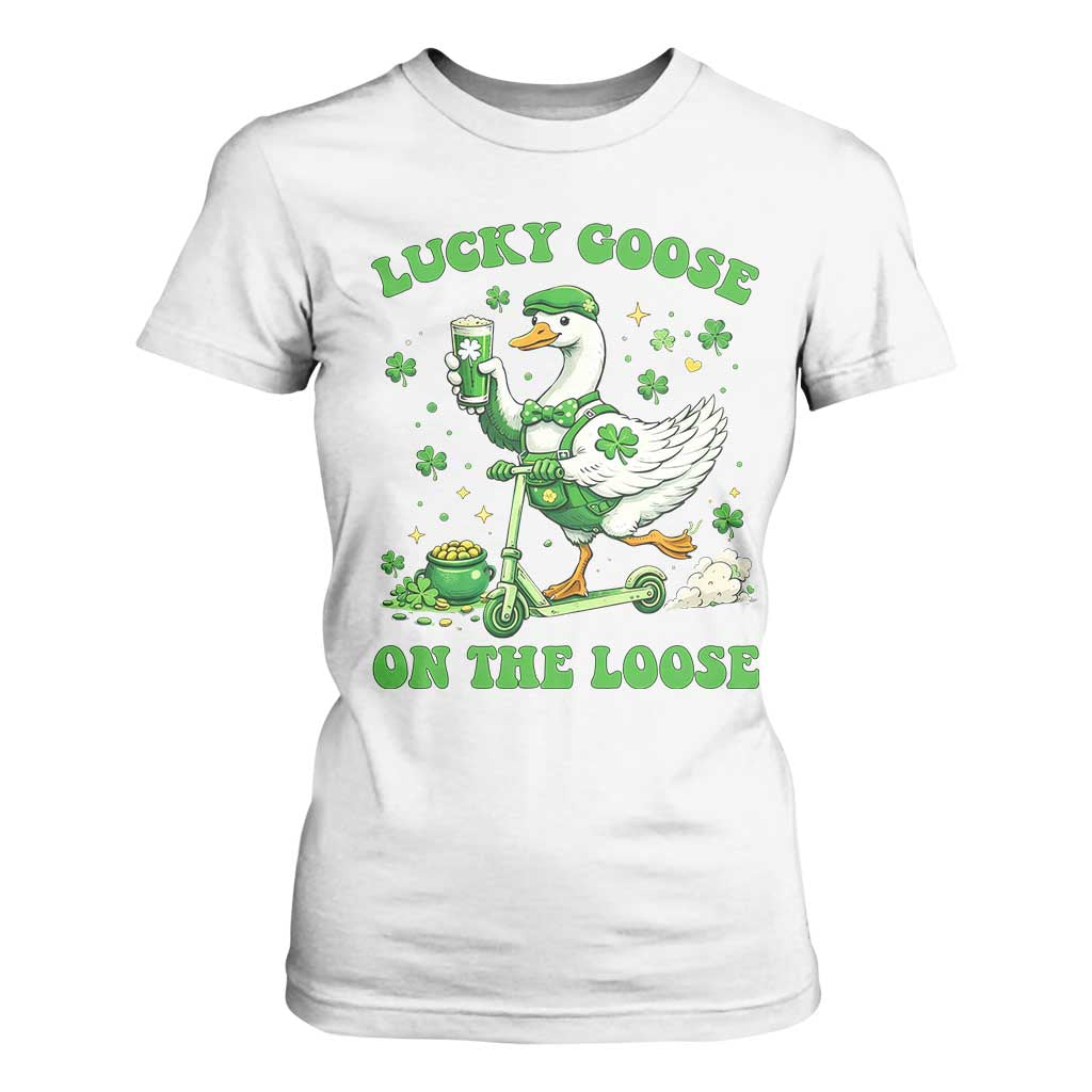 Funny Irish Goose Lover T Shirt For Women Lucky Goose On The Loose TS12 White Print Your Wear