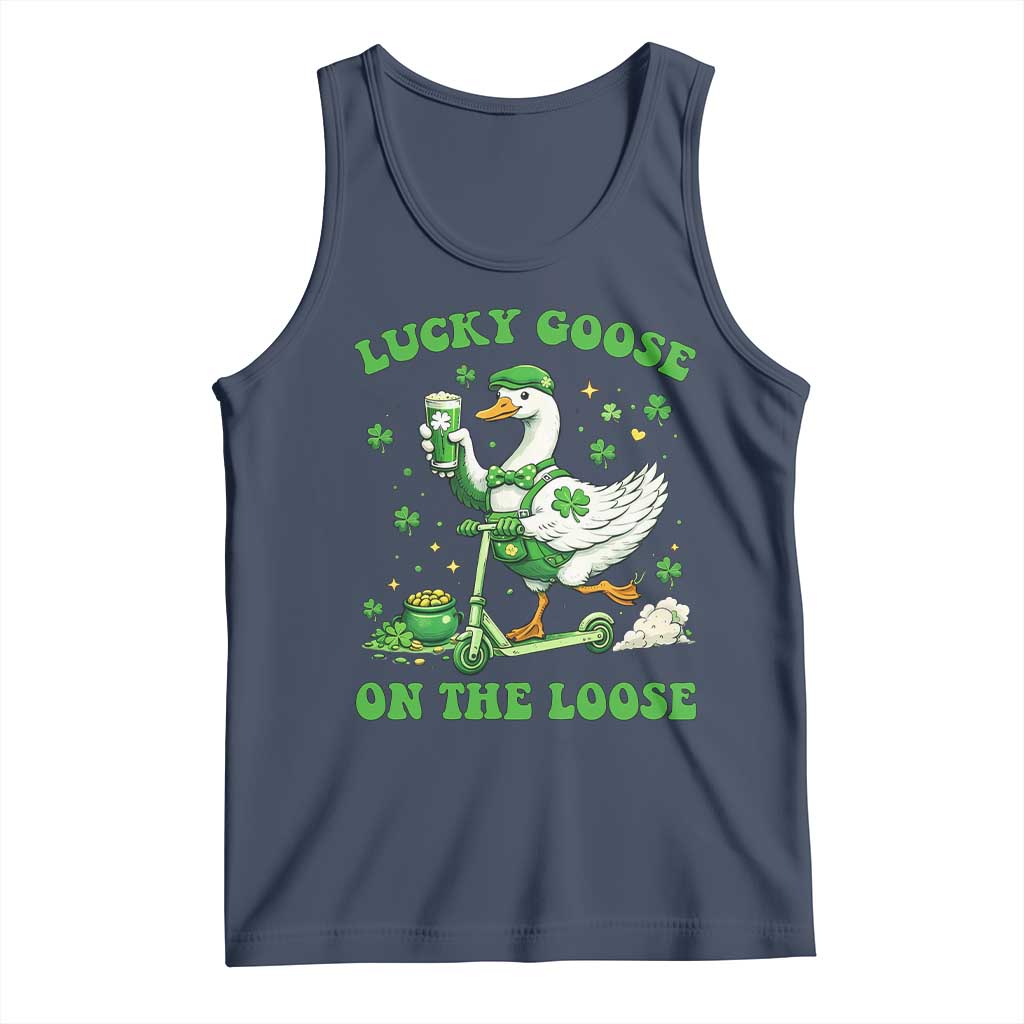 Funny Irish Goose Lover Tank Top Lucky Goose On The Loose TS12 Navy Print Your Wear
