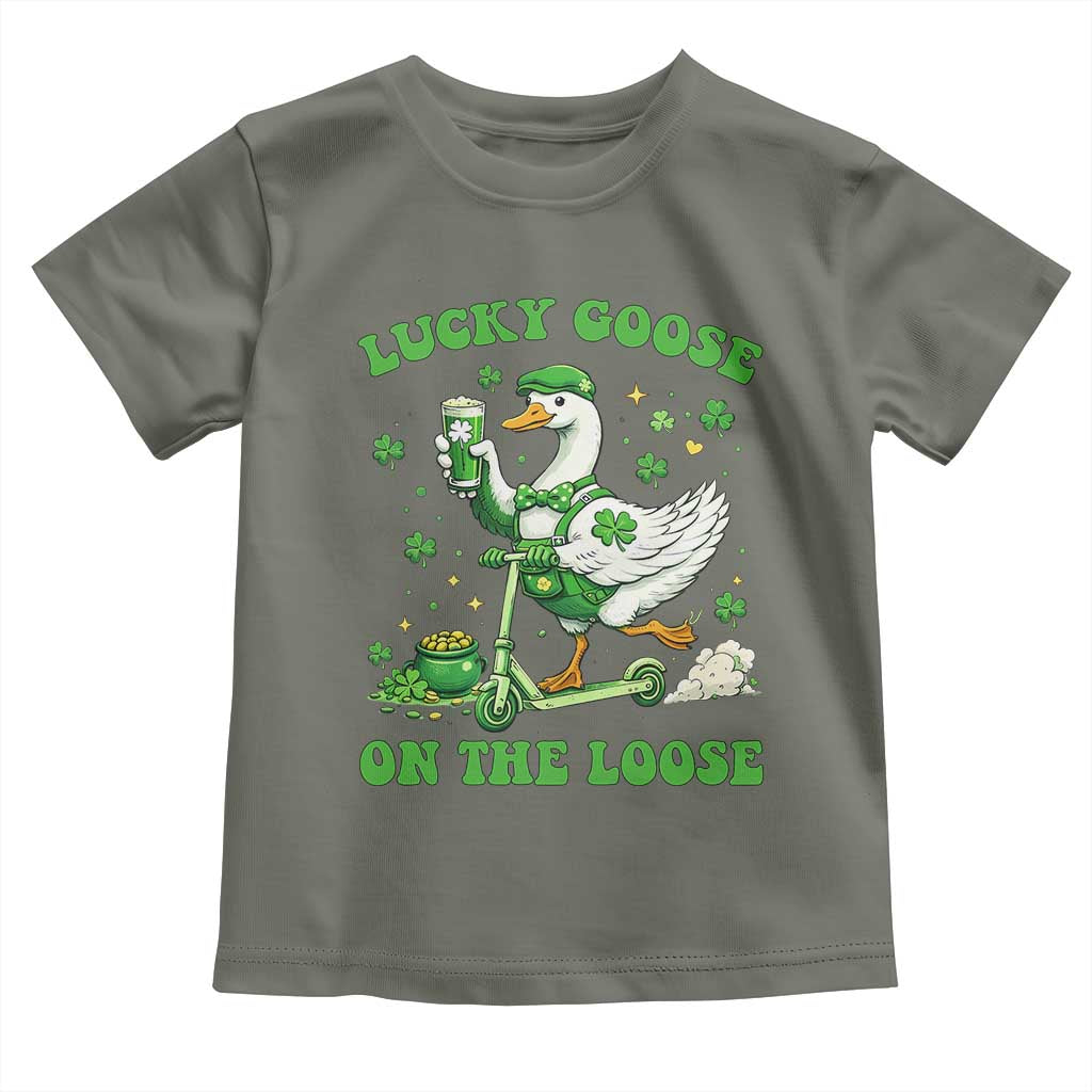 Funny Irish Goose Lover Toddler T Shirt Lucky Goose On The Loose TS12 Military Green Print Your Wear