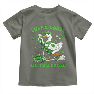 Funny Irish Goose Lover Toddler T Shirt Lucky Goose On The Loose TS12 Military Green Print Your Wear