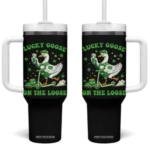Funny Irish Goose Lover Tumbler With Handle Lucky Goose On The Loose TS12 One Size: 40 oz Black Print Your Wear