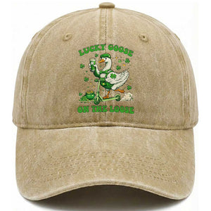 Funny Irish Goose Lover Washed Cotton Baseball Cap Lucky Goose On The Loose TS12 Print Your Wear