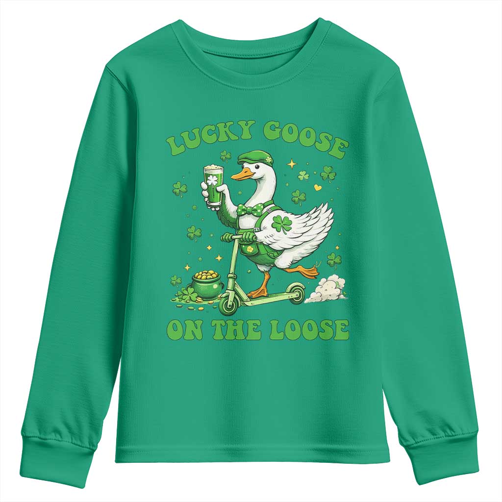 Funny Irish Goose Lover Youth Sweatshirt Lucky Goose On The Loose TS12 Irish Green Print Your Wear