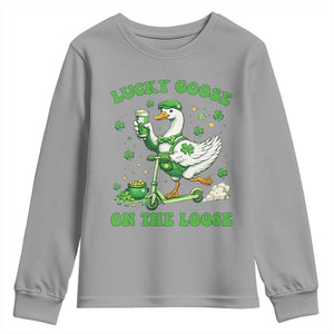 Funny Irish Goose Lover Youth Sweatshirt Lucky Goose On The Loose TS12 Sport Gray Print Your Wear