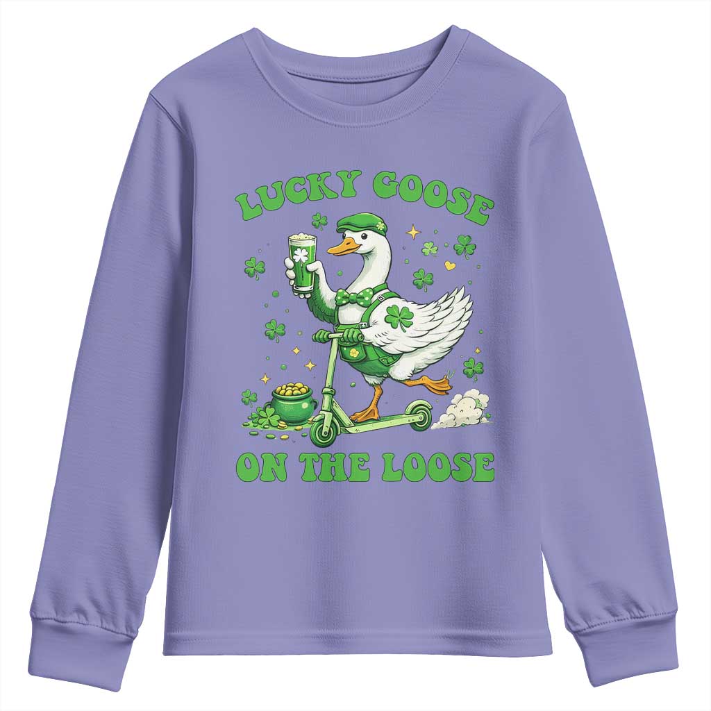 Funny Irish Goose Lover Youth Sweatshirt Lucky Goose On The Loose TS12 Violet Print Your Wear