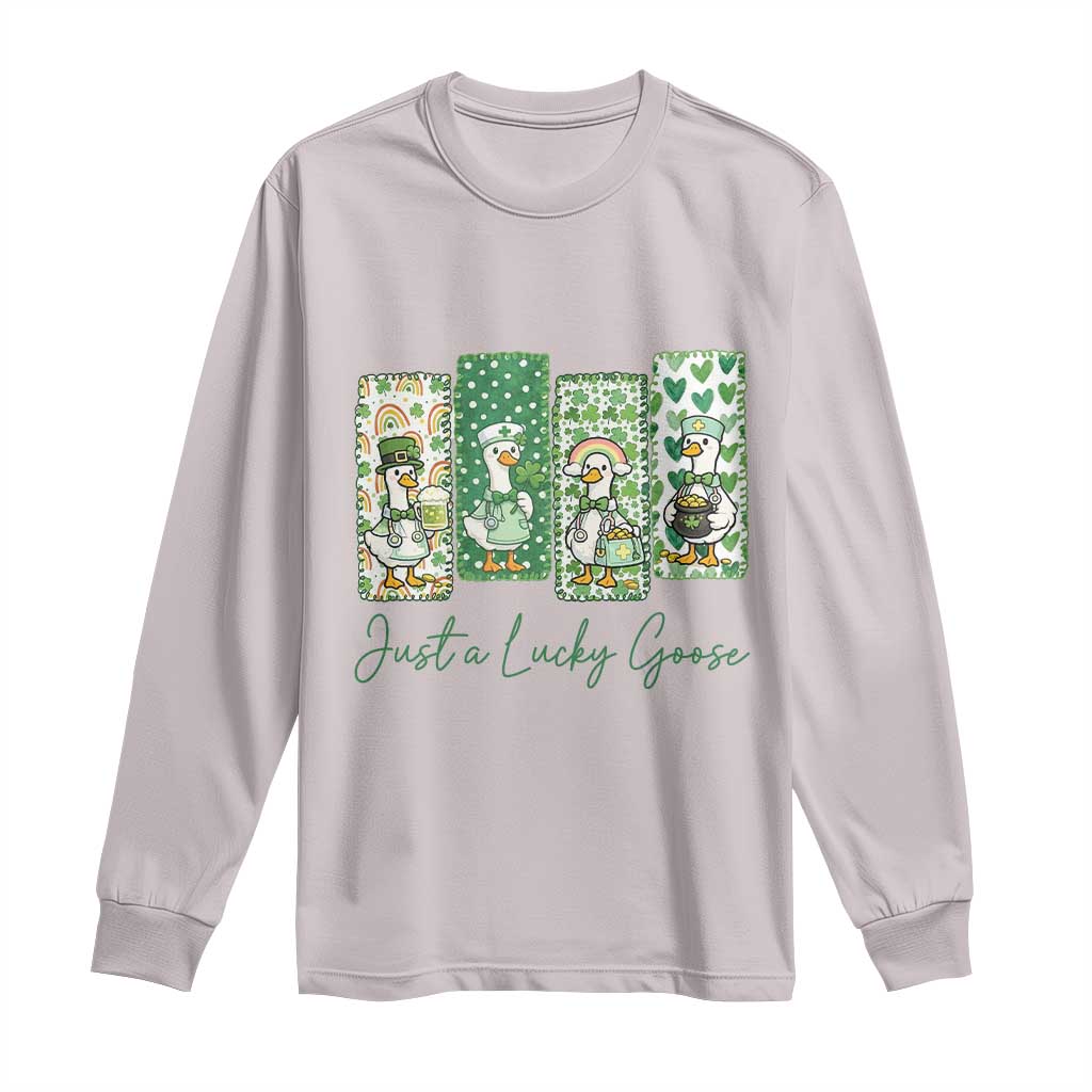 Just A Lucky Goose Nurse Long Sleeve Shirt St Patricks Day Gift TS12 Ice Gray Print Your Wear