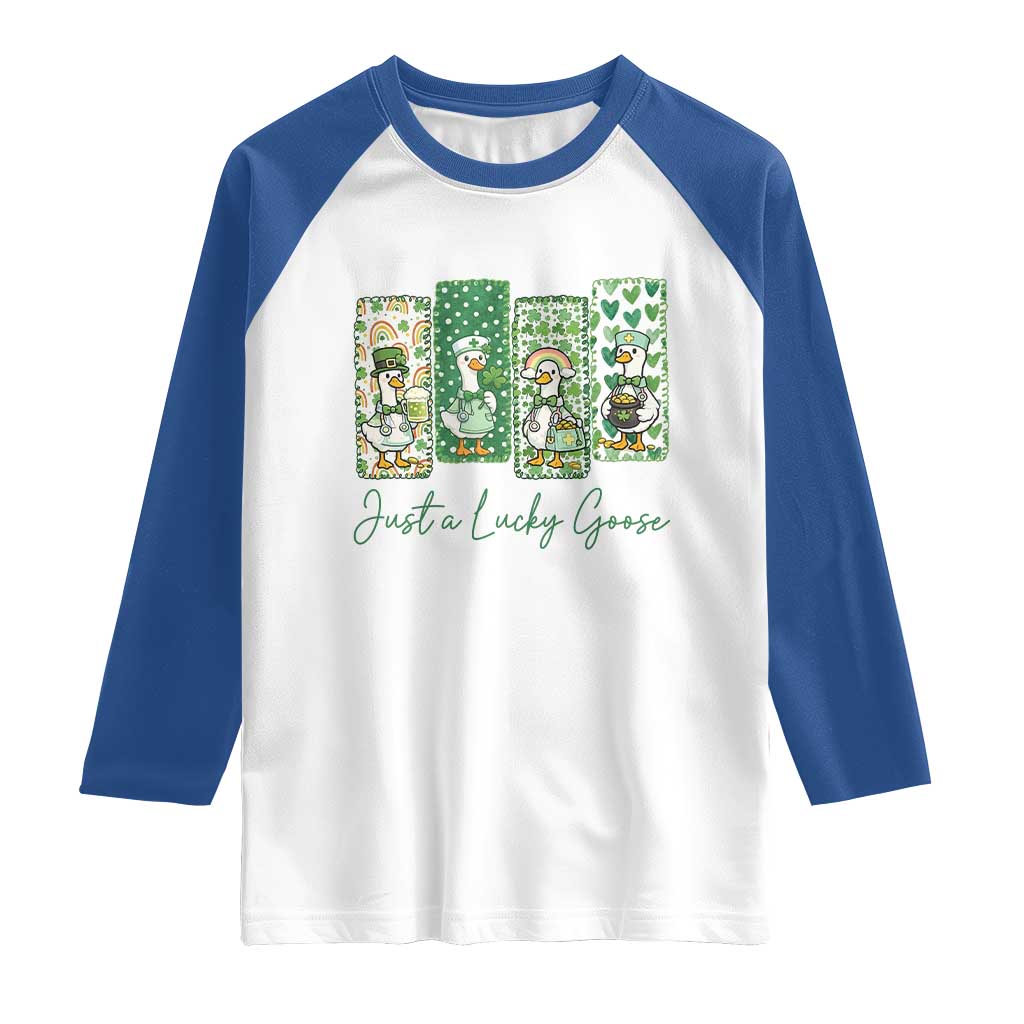 Just A Lucky Goose Nurse Raglan Shirt St Patricks Day Gift TS12 White Royal Print Your Wear