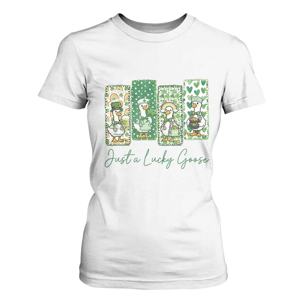 Just A Lucky Goose Nurse T Shirt For Women St Patricks Day Gift TS12 White Print Your Wear