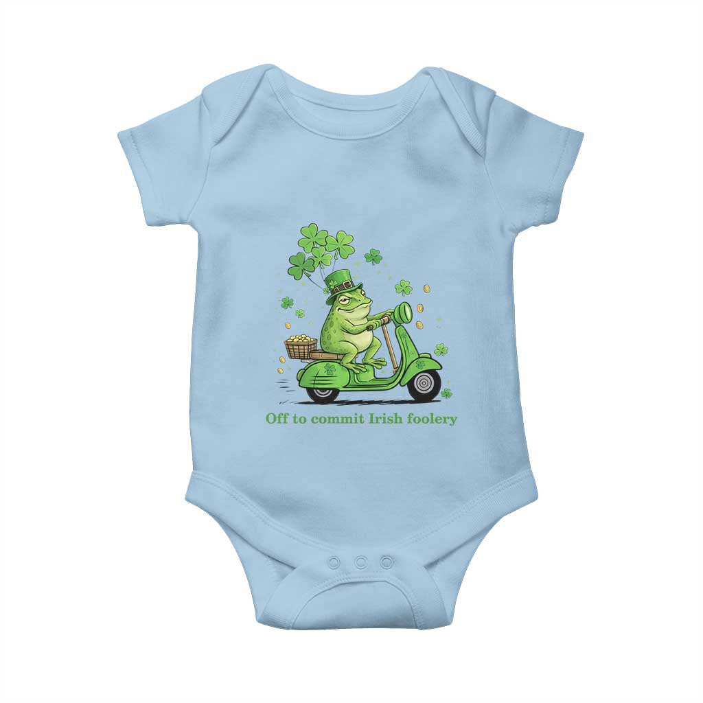 Funny Irish Frog Off To Commit Foolery Baby Onesie St Patricks Day Gift TS12 Light Blue Print Your Wear