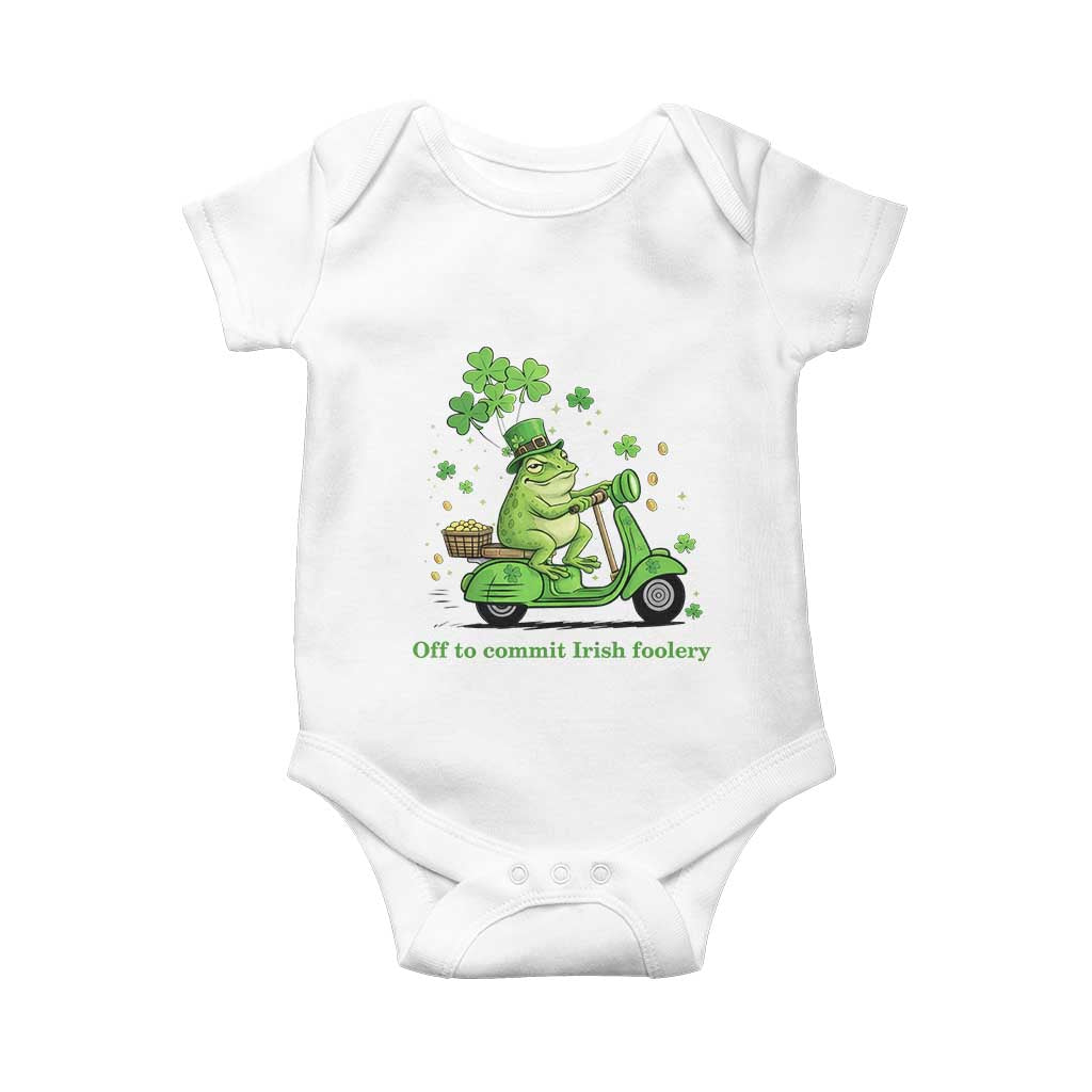 Funny Irish Frog Off To Commit Foolery Baby Onesie St Patricks Day Gift TS12 White Print Your Wear