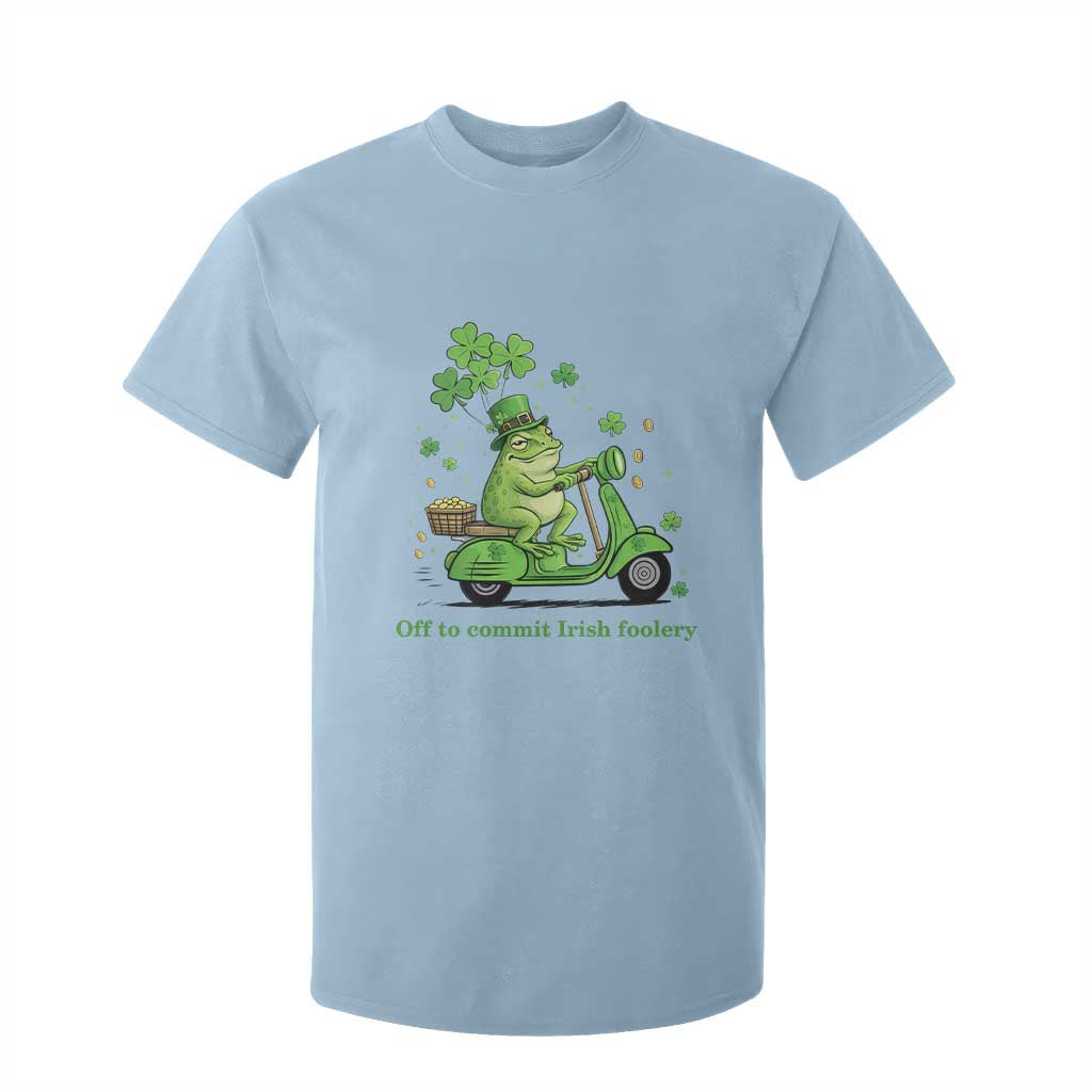 Funny Irish Frog Off To Commit Foolery T Shirt For Kid St Patricks Day Gift TS12 Light Blue Print Your Wear