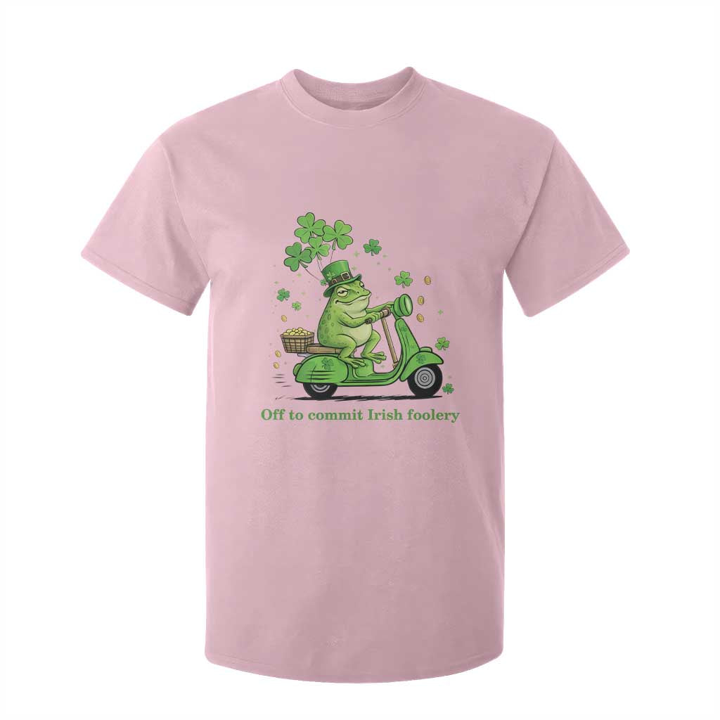 Funny Irish Frog Off To Commit Foolery T Shirt For Kid St Patricks Day Gift TS12 Light Pink Print Your Wear