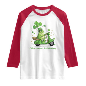 Funny Irish Frog Off To Commit Foolery Raglan Shirt St Patricks Day Gift TS12 White Red Print Your Wear