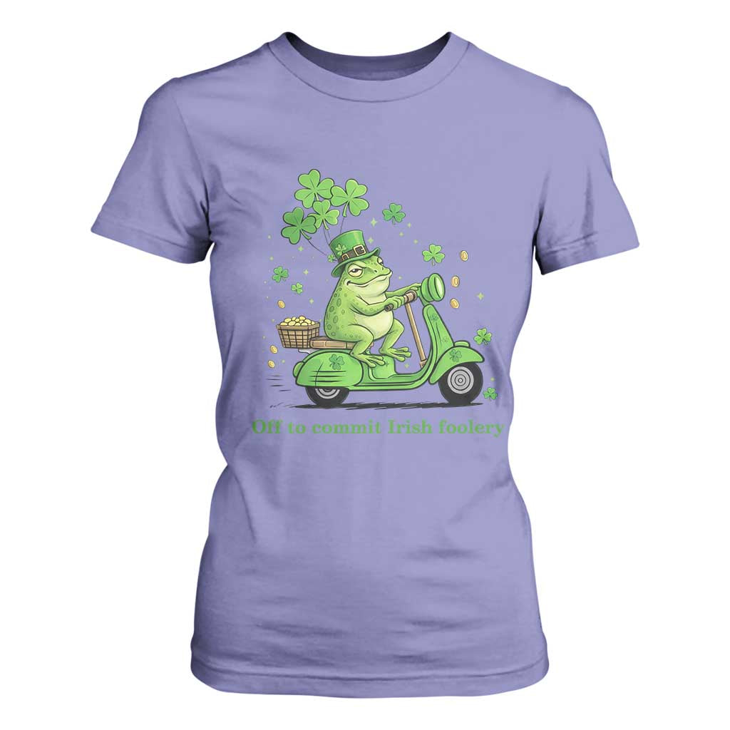 Funny Irish Frog Off To Commit Foolery T Shirt For Women St Patricks Day Gift TS12 Violet Print Your Wear