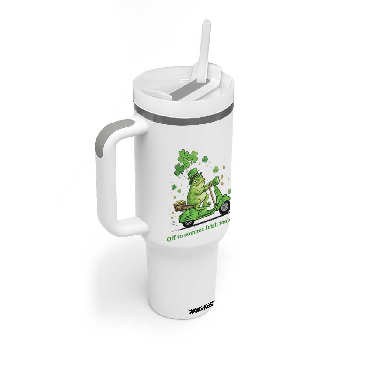 Funny Irish Frog Off To Commit Foolery Tumbler With Handle St Patricks Day Gift TS12 Print Your Wear