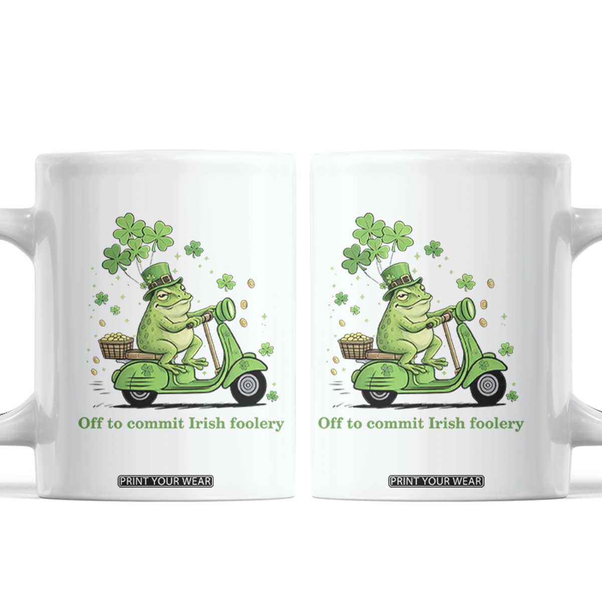 Funny Irish Frog Off To Commit Foolery Coffee Mug St Patricks Day Gift TS12 White Print Your Wear