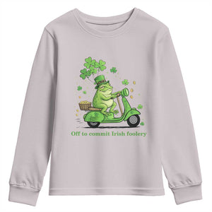 Funny Irish Frog Off To Commit Foolery Youth Sweatshirt St Patricks Day Gift TS12 Ice Gray Print Your Wear
