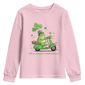 Funny Irish Frog Off To Commit Foolery Youth Sweatshirt St Patricks Day Gift TS12 Light Pink Print Your Wear