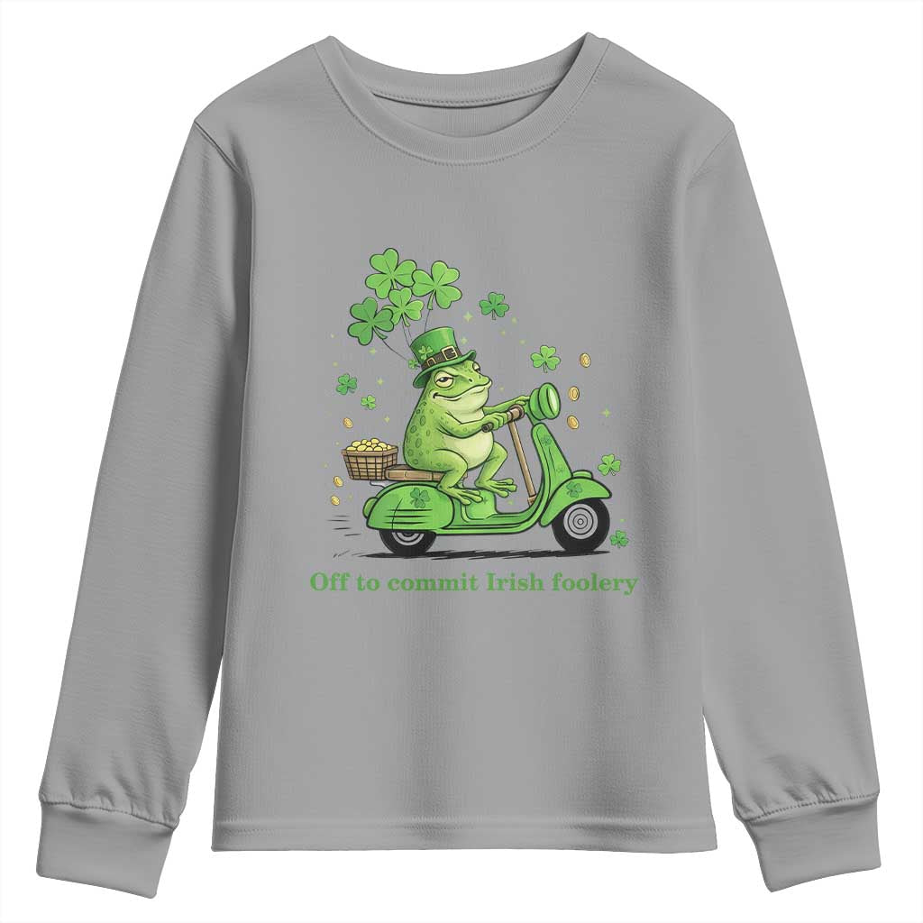 Funny Irish Frog Off To Commit Foolery Youth Sweatshirt St Patricks Day Gift TS12 Sport Gray Print Your Wear