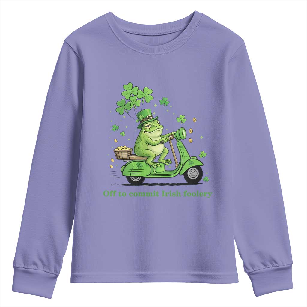 Funny Irish Frog Off To Commit Foolery Youth Sweatshirt St Patricks Day Gift TS12 Violet Print Your Wear