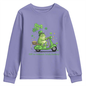 Funny Irish Frog Off To Commit Foolery Youth Sweatshirt St Patricks Day Gift TS12 Violet Print Your Wear