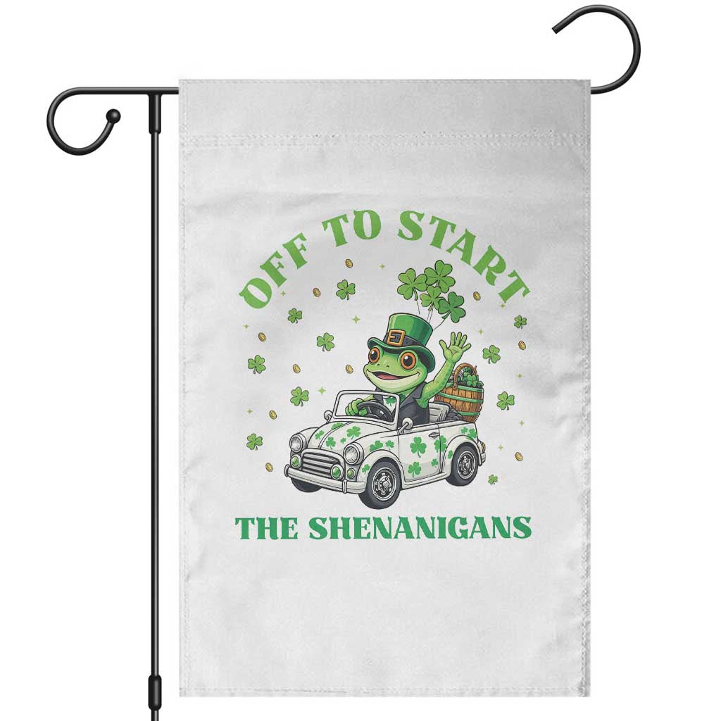 Off To Start The Shenanigans Garden Flag St Patricks Day Frog TS12 White Print Your Wear