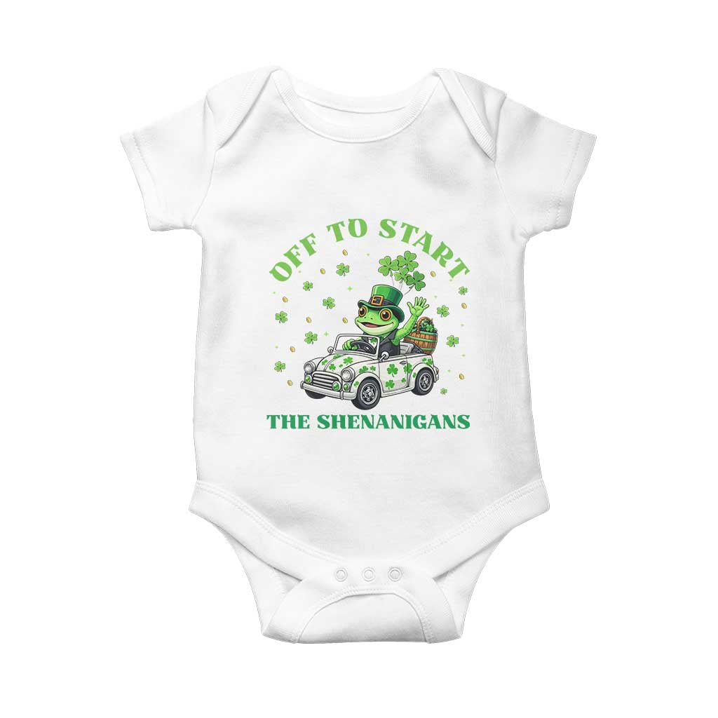 Off To Start The Shenanigans Baby Onesie St Patricks Day Frog TS12 White Print Your Wear