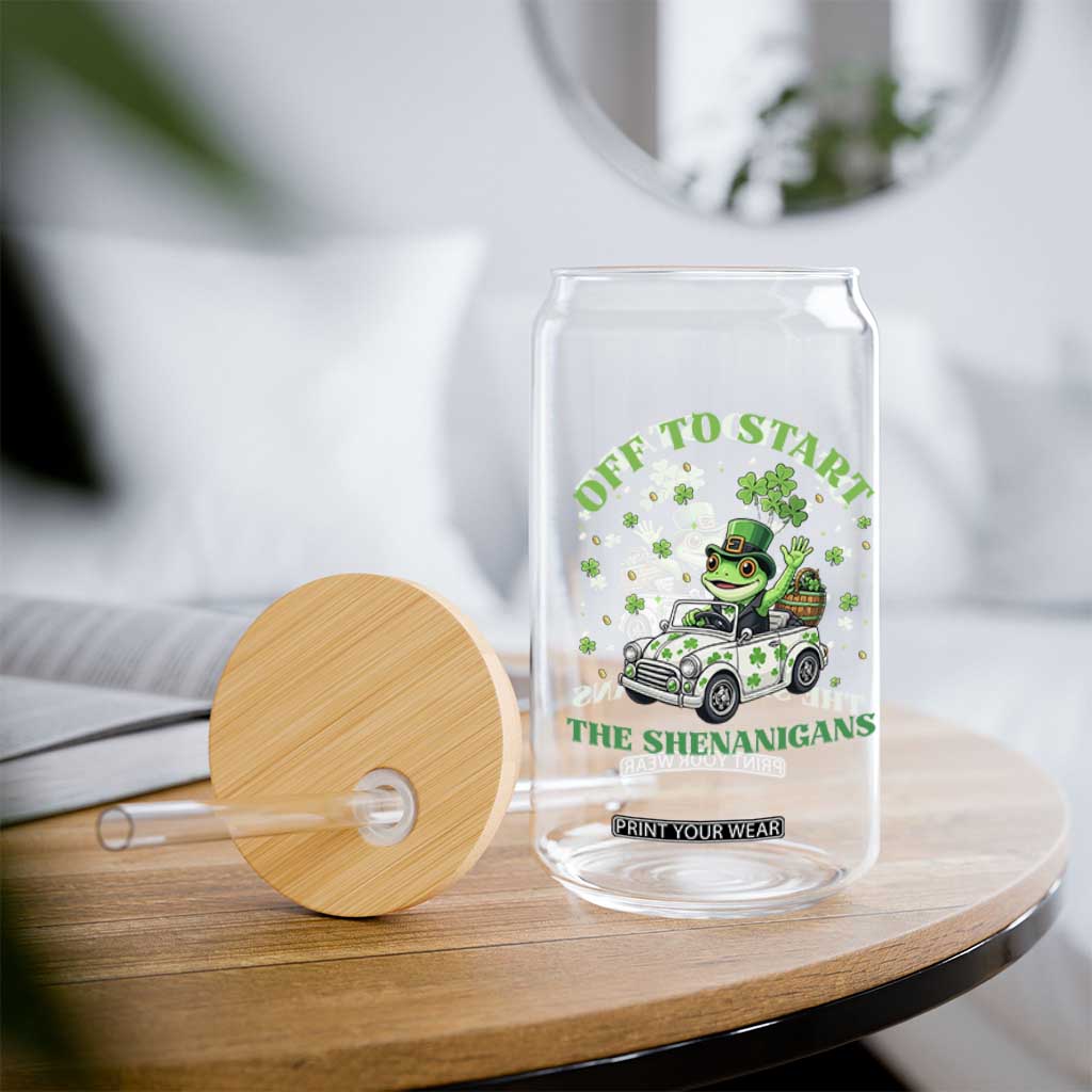 Off To Start The Shenanigans Glass Can St Patricks Day Frog TS12 Print Your Wear