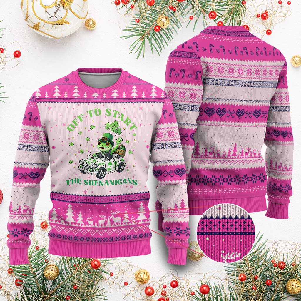Off To Start The Shenanigans Ugly Christmas Sweater St Patricks Day Frog TS12 Hot Pink Print Your Wear