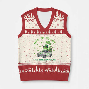 Off To Start The Shenanigans V-Neck Knit Sweater Vest St Patricks Day Frog TS12 Beige Red Print Your Wear