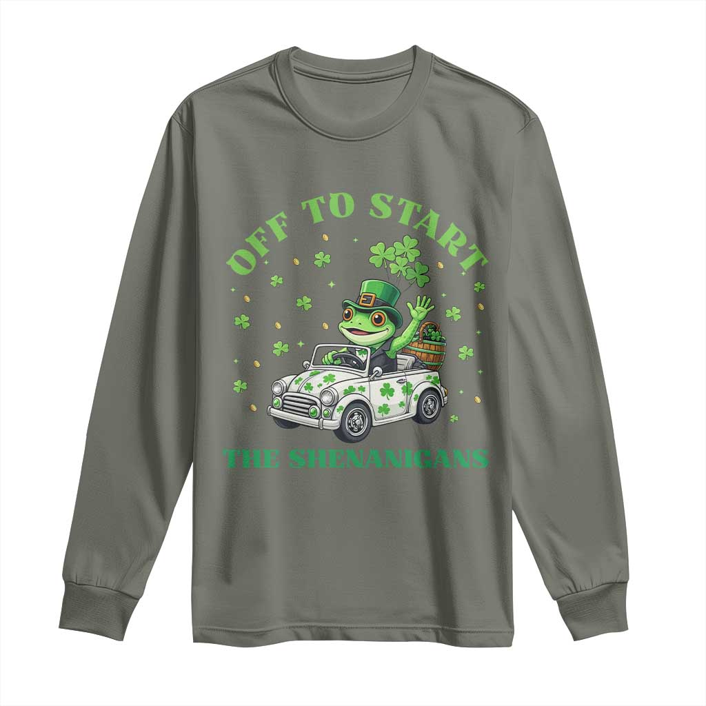 Off To Start The Shenanigans Long Sleeve Shirt St Patricks Day Frog TS12 Military Green Print Your Wear
