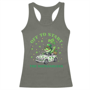 Off To Start The Shenanigans Racerback Tank Top St Patricks Day Frog TS12 Military Green Print Your Wear