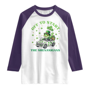 Off To Start The Shenanigans Raglan Shirt St Patricks Day Frog TS12 White Purple Print Your Wear