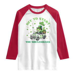 Off To Start The Shenanigans Raglan Shirt St Patricks Day Frog TS12 White Red Print Your Wear