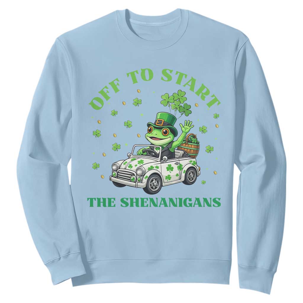 Off To Start The Shenanigans Sweatshirt St Patricks Day Frog TS12 Light Blue Print Your Wear