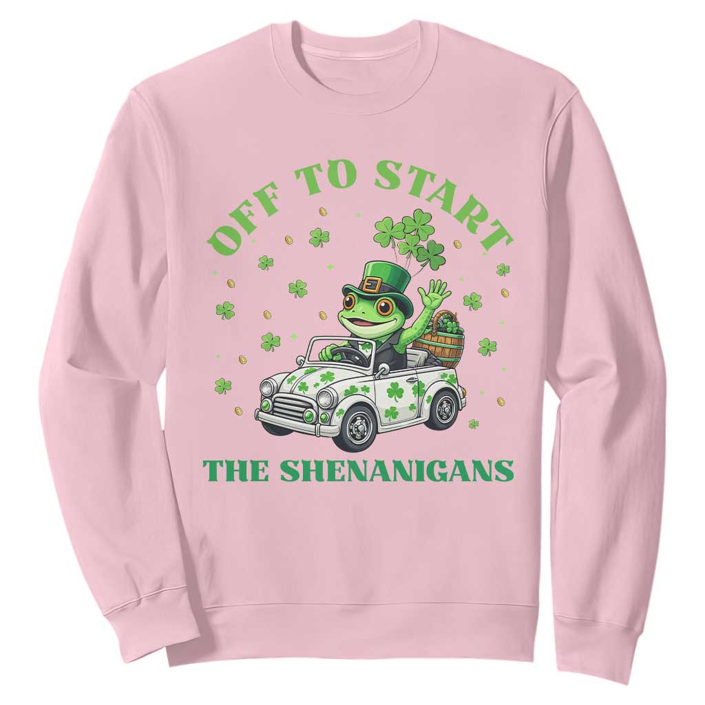 Off To Start The Shenanigans Sweatshirt St Patricks Day Frog TS12 Light Pink Print Your Wear