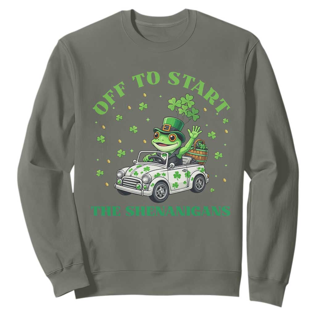 Off To Start The Shenanigans Sweatshirt St Patricks Day Frog TS12 Military Green Print Your Wear