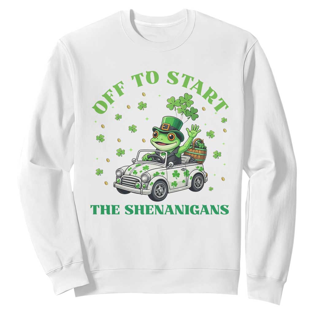 Off To Start The Shenanigans Sweatshirt St Patricks Day Frog TS12 White Print Your Wear