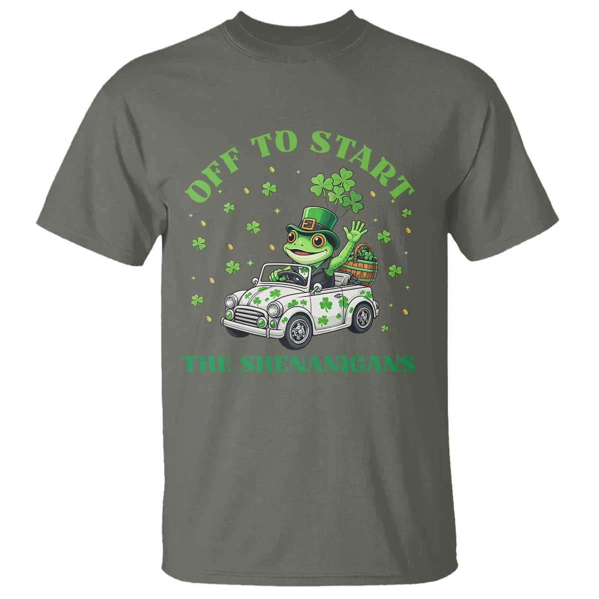 Off To Start The Shenanigans T Shirt St Patricks Day Frog TS12 Military Green Print Your Wear