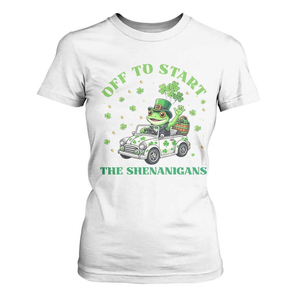 Off To Start The Shenanigans T Shirt For Women St Patricks Day Frog TS12 White Print Your Wear