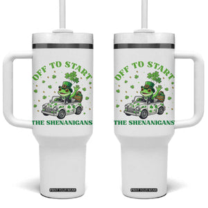Off To Start The Shenanigans Tumbler With Handle St Patricks Day Frog TS12 One Size: 40 oz White Print Your Wear